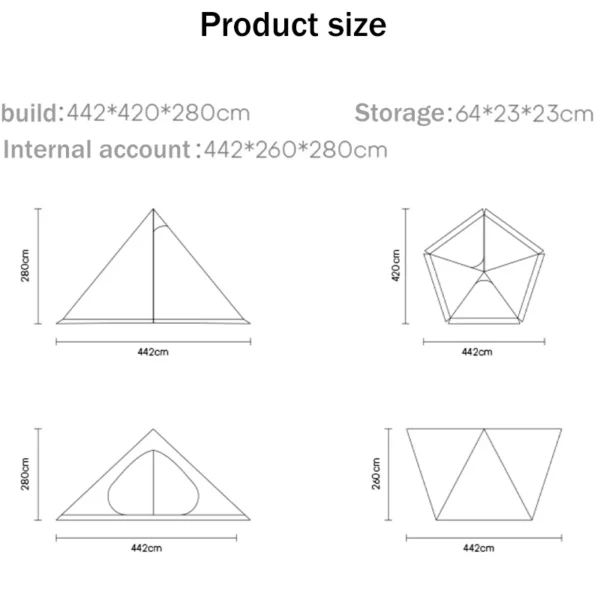 Camping Pyramid Teepee Tent Hight 150D Oxford Lightweight Outdoor Backpacking Winter Chimney Tent with Snow Skirt for 3-4 Person - Image 6