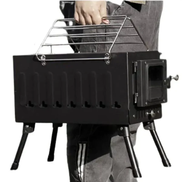 Camping Firewood Stove Portable Tent Wood Burning Stove With Chimney Folding Fire Wood Heater BBQ Stove Grill For Camp Fishing - Image 2