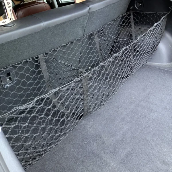 3 Pockets Cargo Net Stretchy Trunk Storage Organizer Net Heavy-Duty Luggage Holder with Mount Kit For SUV Pickup Truck Van - Image 4
