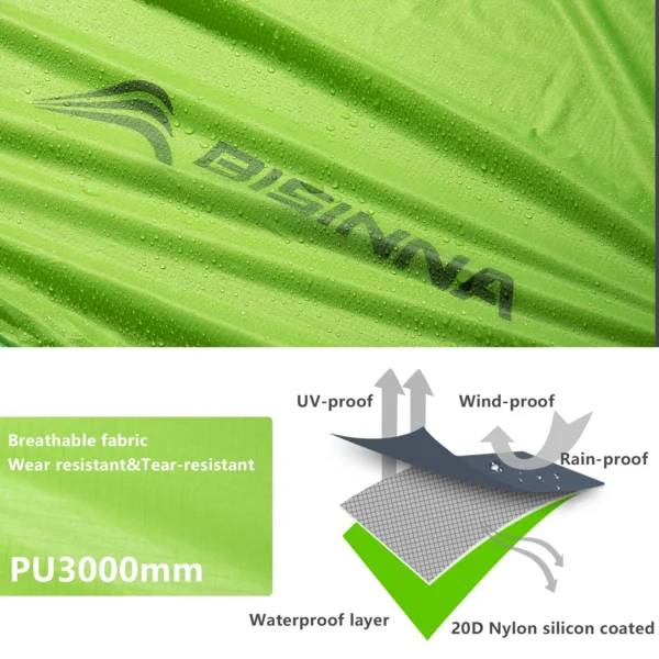 BISINNA 2 Person Ultralight Camping Tent 20D 380T Nylon Double Layer Waterproof Backpacking Tent for Hiking Travel with free mat - Image 3