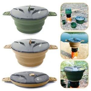 Outdoor Silicone Kettle Foldable Portable Camping Cook Pot Tableware Collapsible Cooker Pot Heat Resistant for Outdoor Fishin