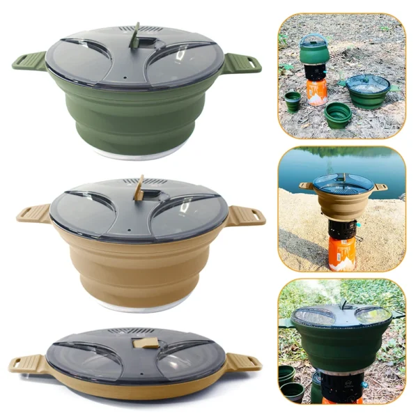 Outdoor Silicone Kettle Foldable Portable Camping Cook Pot Tableware Collapsible Cooker Pot Heat Resistant for Outdoor Fishin