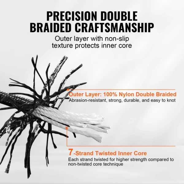 VEVOR 3/16 inch x 250/1000ft Nylon Cord 32-Strand Design Multi-Purpose Rope for Outdoor Adventures Tree Work Emergency Situation - Image 3