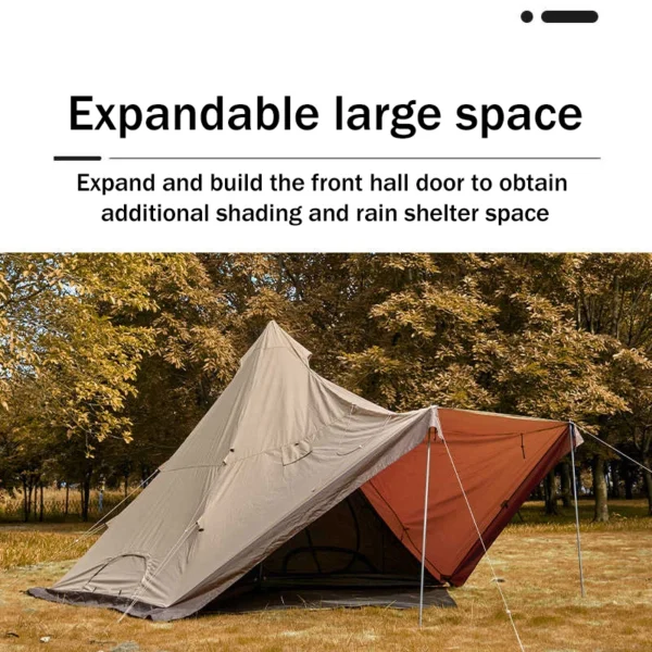 Camping Pyramid Teepee Tent Hight 150D Oxford Lightweight Outdoor Backpacking Winter Chimney Tent with Snow Skirt for 3-4 Person - Image 2