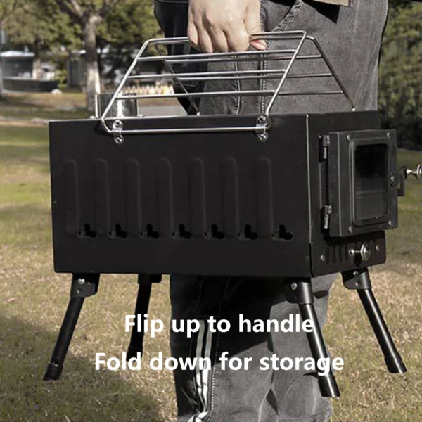 Camping Firewood Stove Portable Tent Wood Burning Stove With Chimney Folding Fire Wood Heater BBQ Stove Grill For Camp Fishing - Image 4