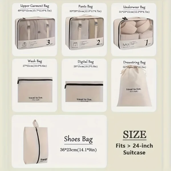 7-Piece Travel Bag Set - Spacious Luggage Packing Cubes, Multi-Compartment Clothes Underwear Organizer, Dedicated Shoes Bag for - Image 5