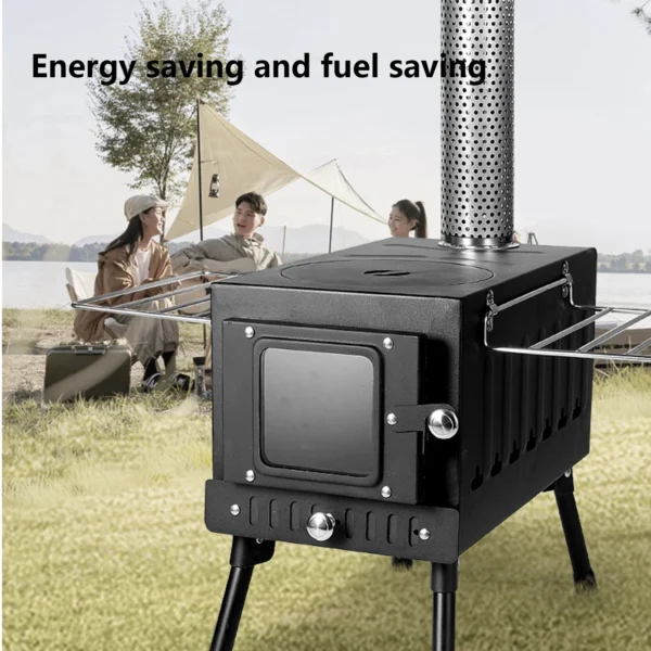 Camping Firewood Stove Portable Tent Wood Burning Stove With Chimney Folding Fire Wood Heater BBQ Stove Grill For Camp Fishing - Image 3