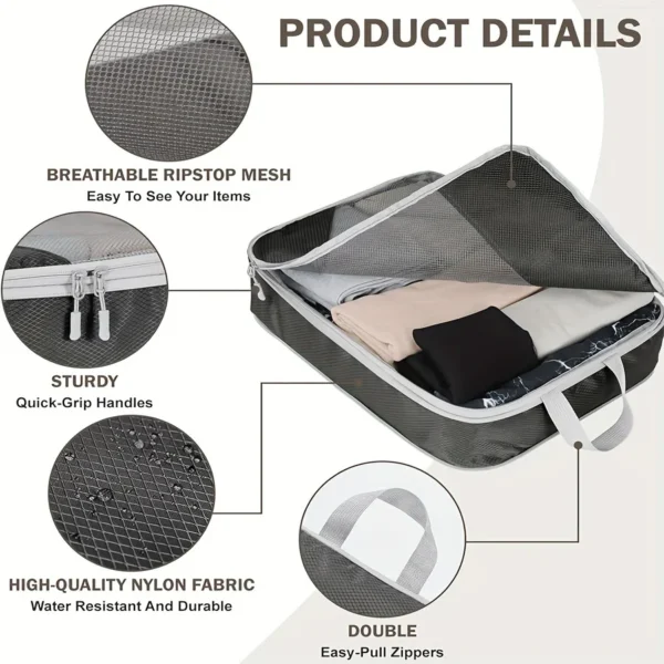 6pcs, Compression Packing Cubes Travel Accessories Expandable Packing Organizers - Image 5
