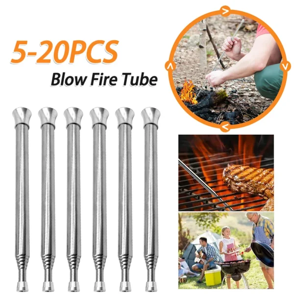 5-20pcs Stainless Steel Blow Fire Tube Outdoor Cooking Camping Portable Telescopic Two-end Fire Pipe Emergency Survival Tools - Image 2