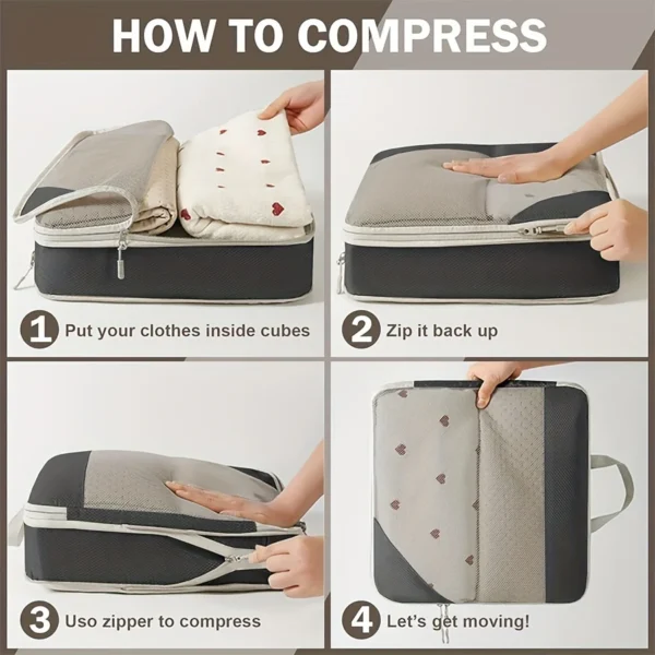 6pcs, Compression Packing Cubes Travel Accessories Expandable Packing Organizers - Image 6