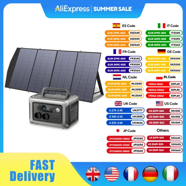 ALLPOWERS R600 Solar Generator with SolarPanel (Optional), 600W 299Wh LiFePO4 Portable Power Station with Solar Charger for Camp