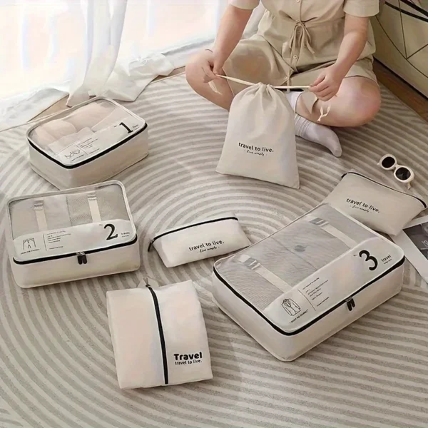 7-Piece Travel Bag Set - Spacious Luggage Packing Cubes, Multi-Compartment Clothes Underwear Organizer, Dedicated Shoes Bag for - Image 3