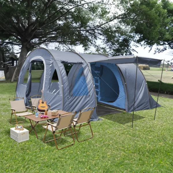 Large Tunnel Camping Tent Multi-person Family Tent Portable Family Hiking Shelter Windproof and Sunscreen