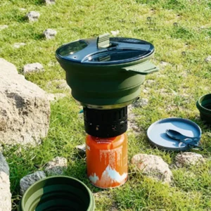 Foldable Portable Camping Cook Pot Saving Space Camping Cookware Pot with Handle for Outdoor Fishing for Picnic Travel Tableware
