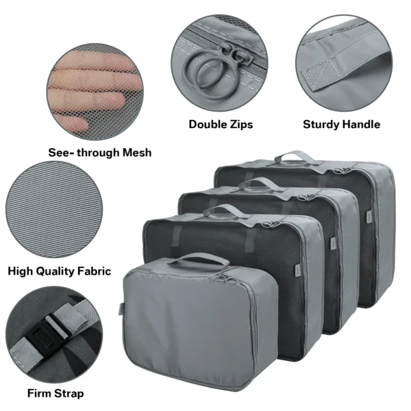 Waterproof Packing Cubes 8pc Set for Suitcases Travel Packing Organizer With Double Zipper Pulls Mesh Top 100% Durable Polyester - Image 2