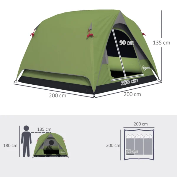 Outsunny 3-4 Person Camping Tent, Easy Set Up Waterproof Dome Tent with Sewn-in Groundsheet, Mesh Windows, Pocket and Hook - Image 3