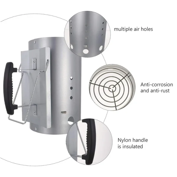 Stainless Steel Charcoal Grill Chimney Starter BBQ Chimney Starter Charcoal Fire Barrel for Charcoal Grill and Barbecue - Image 5