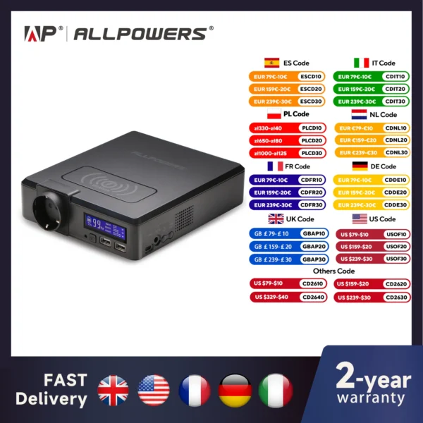 ALLPOWERS Solar Powerbank 154Wh 41600mAh External Battery Charger Powerstation 200W Portable Generator Emergency Backup Power