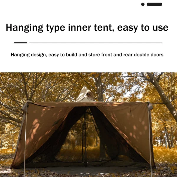 Camping Pyramid Teepee Tent Hight 150D Oxford Lightweight Outdoor Backpacking Winter Chimney Tent with Snow Skirt for 3-4 Person - Image 4