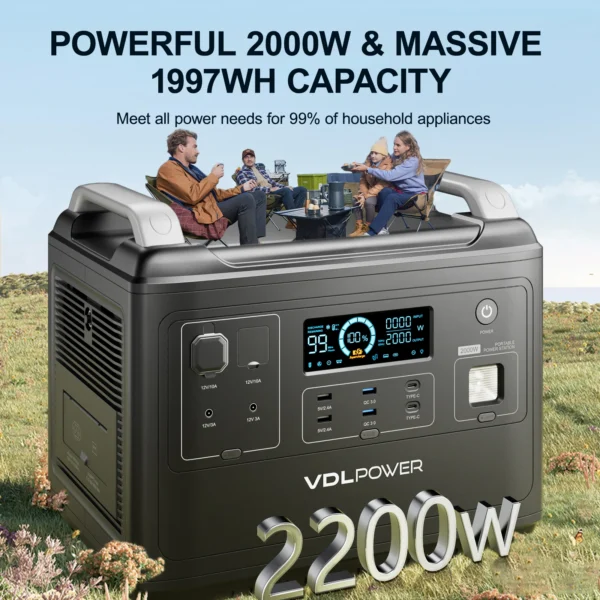 VDL HS2000 Portable Power Station 1997WH, LiFePO4 Battery , Fully Charged in 2 Hours, 3 AC 230V Outputs, USB/Type C Outlets - Image 2