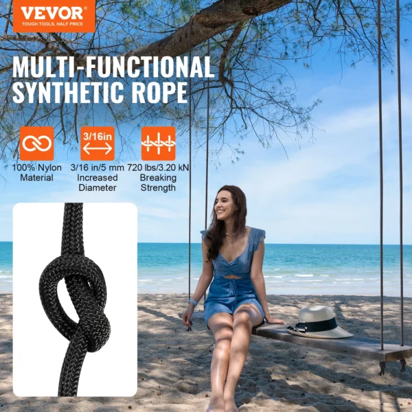 VEVOR 3/16 inch x 250/1000ft Nylon Cord 32-Strand Design Multi-Purpose Rope for Outdoor Adventures Tree Work Emergency Situation - Image 2