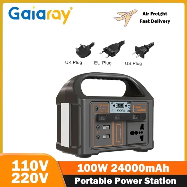 Gaiaray 100W Portable Power Station 110V 220V Outdoor UPS Solar Generator 76.8Wh LiFePO4 Battery Charging Station for Camping