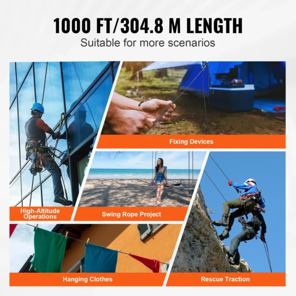 VEVOR 3/16 inch x 250/1000ft Nylon Cord 32-Strand Design Multi-Purpose Rope for Outdoor Adventures Tree Work Emergency Situation - Image 4