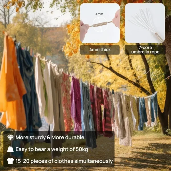 Portable Travel Clothesline,32.8ft Retractable Clothesline,Camping Clothes Line,for Hanging Clothes Outside, Indoor or Outdoor - Image 5