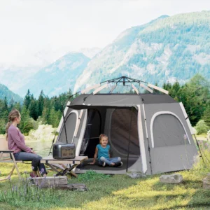 Outsunny Instant Camping Tent, 2/3/4 Person Easy Setup Dome Family Tent with Vestibule, Rainfly, 4 Mesh Windows & 2 Doors