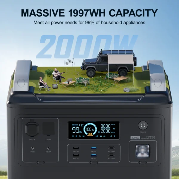 VDL HS2000 Portable Power Station 1997WH, LiFePO4 Battery , Fully Charged in 2 Hours, 3 AC 230V Outputs, USB/Type C Outlets - Image 3