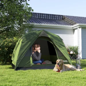 Outsunny 3-4 Person Camping Tent, Easy Set Up Waterproof Dome Tent with Sewn-in Groundsheet, Mesh Windows, Pocket and Hook
