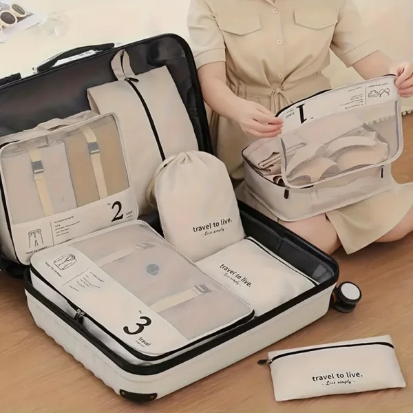 7-Piece Travel Bag Set - Spacious Luggage Packing Cubes, Multi-Compartment Clothes Underwear Organizer, Dedicated Shoes Bag for - Image 2