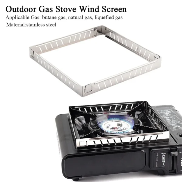 Stainless Steel Camping Stove Windscreen - Foldable Windproof Shield for Gas/Butane/Alcohol Burners, BBQ Hiking Equipment - Image 2