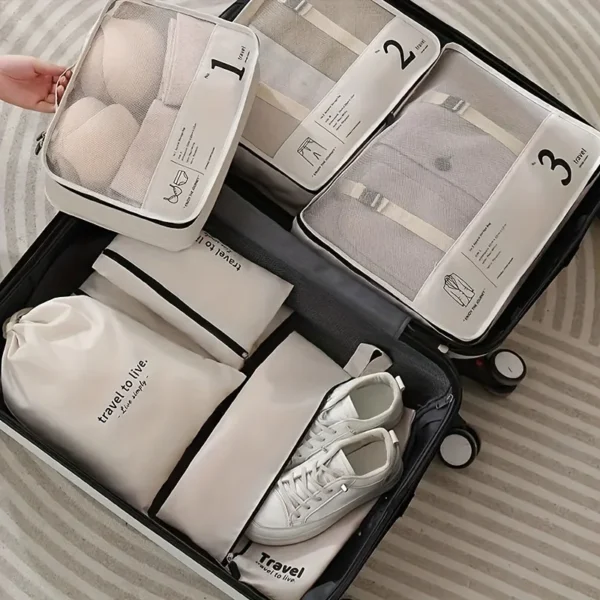 7-Piece Travel Bag Set - Spacious Luggage Packing Cubes, Multi-Compartment Clothes Underwear Organizer, Dedicated Shoes Bag for
