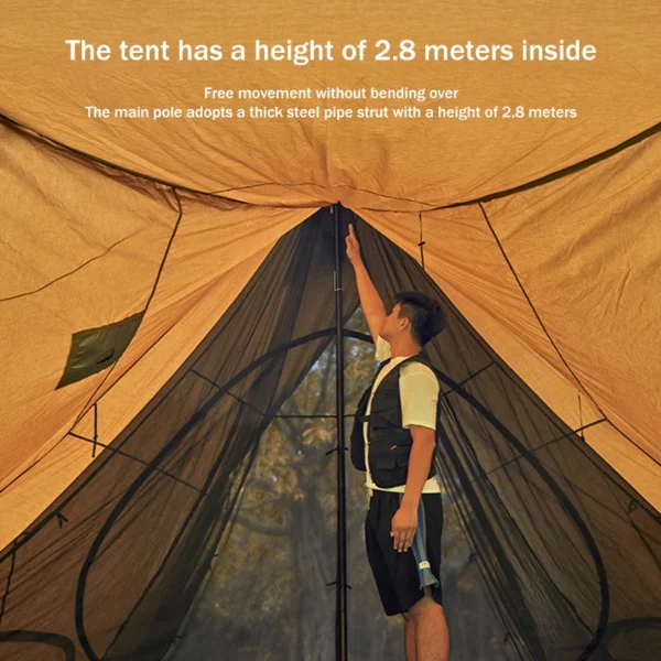 Camping Pyramid Teepee Tent Hight 150D Oxford Lightweight Outdoor Backpacking Winter Chimney Tent with Snow Skirt for 3-4 Person - Image 5