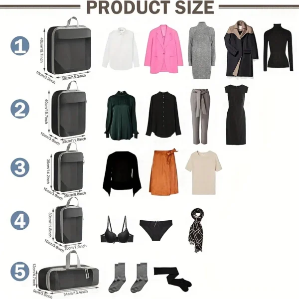 6pcs, Compression Packing Cubes Travel Accessories Expandable Packing Organizers - Image 2
