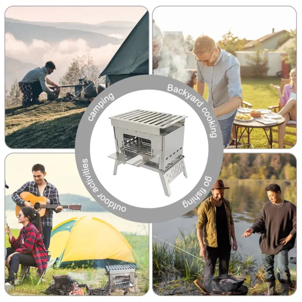 Foldable Outdoor Firewood Stove Portable Folding Barbecue Firewood Stove Multifunction for Fishing Hiking for Backpacking Picnic - Image 2