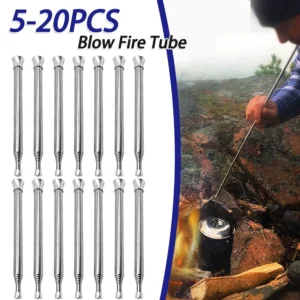 5-20pcs Stainless Steel Blow Fire Tube Outdoor Cooking Camping Portable Telescopic Two-end Fire Pipe Emergency Survival Tools