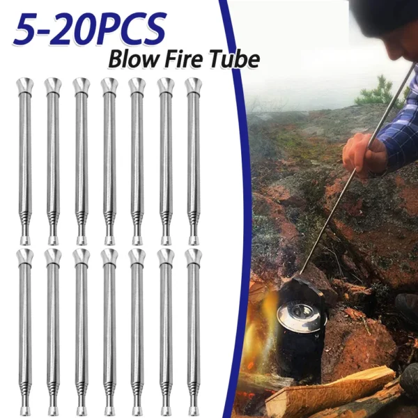 5-20pcs Stainless Steel Blow Fire Tube Outdoor Cooking Camping Portable Telescopic Two-end Fire Pipe Emergency Survival Tools